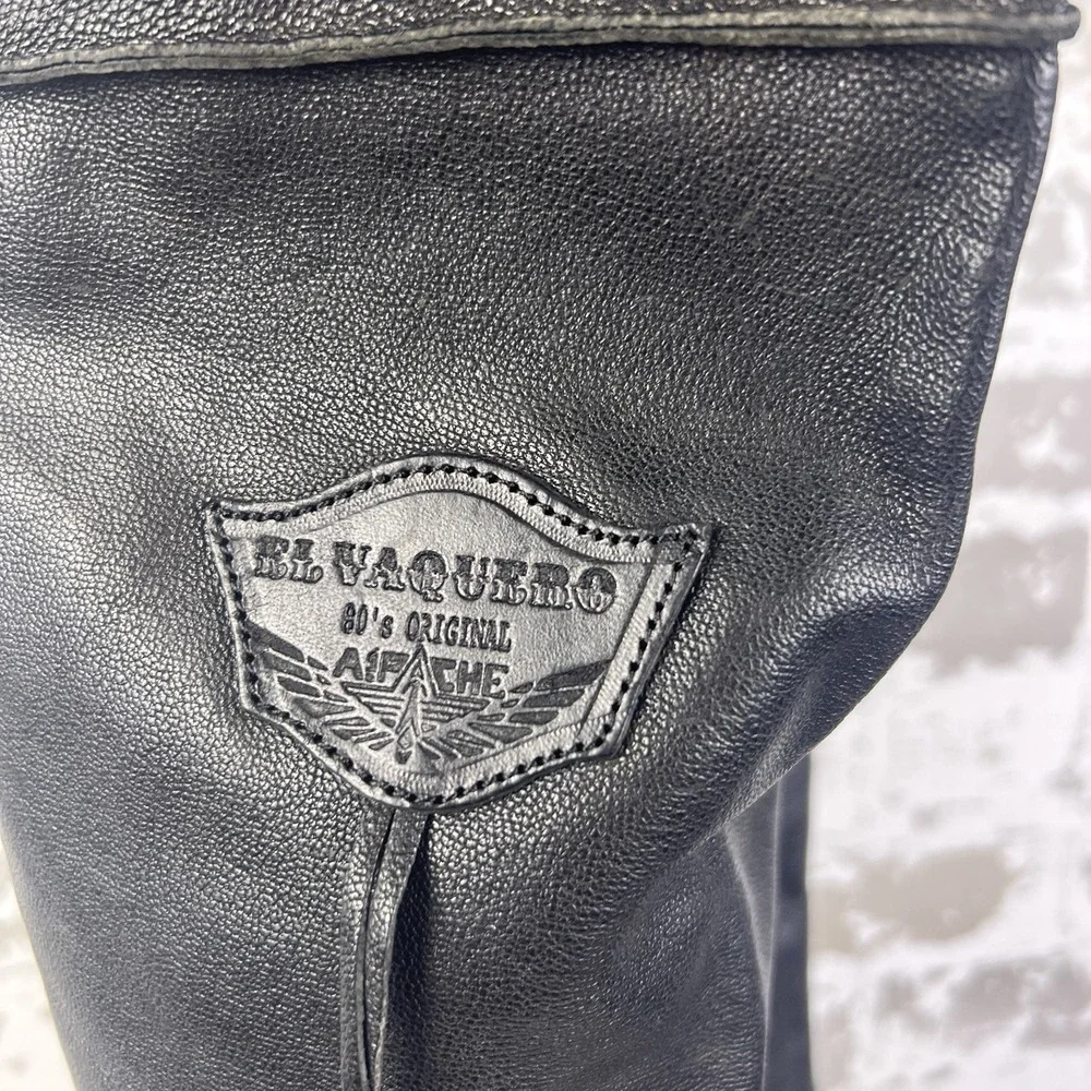 El Vaquero Black Majove Over The Knee Moccasin Boots Sz38 US 7.5-8 Leather Moto